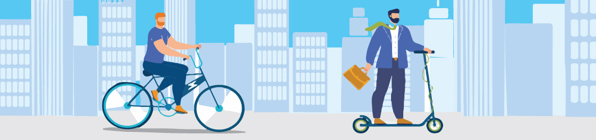 Man on a bike and a man on a scooter